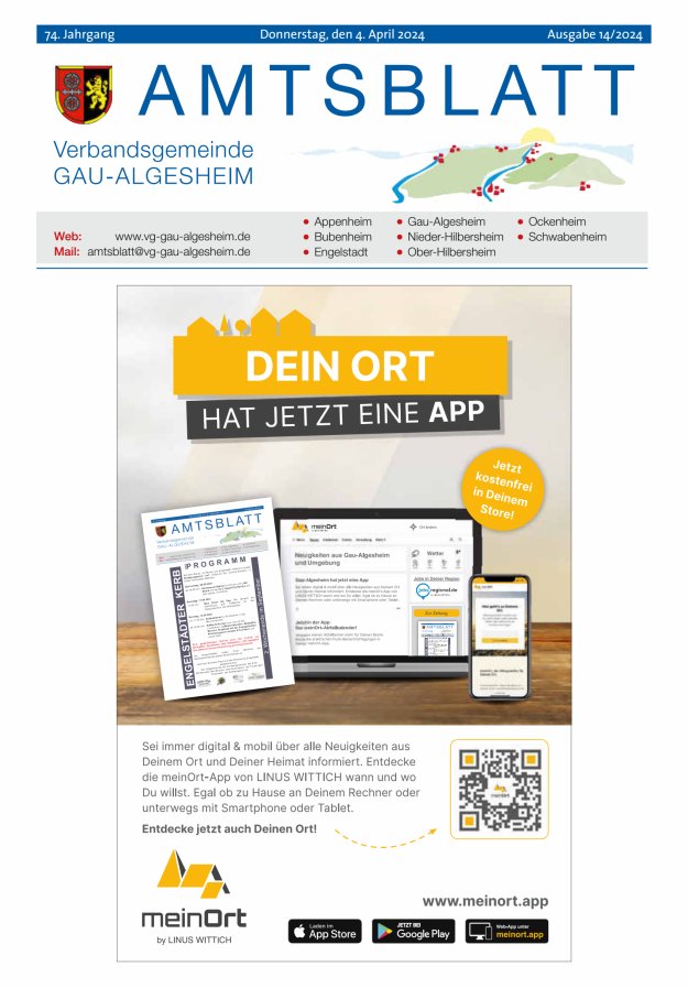 Amtsblatt der VG Gau-Algesheim Titelblatt 14/2024