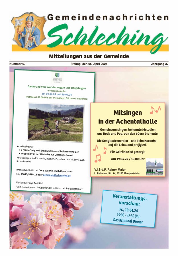 Gemeindenachrichten Schleching Titelblatt 07/2024
