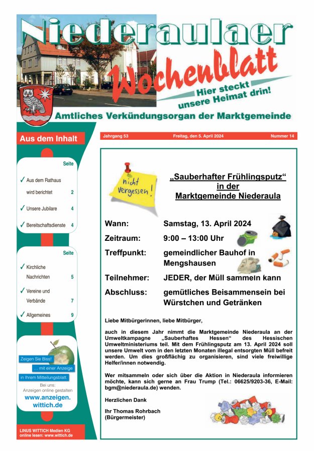 Niederaulaer Wochenblatt Titelblatt 14/2024