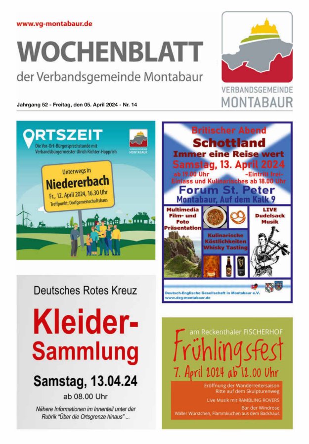 Wochenblatt der Verbandsgemeinde Montabaur Titelblatt 14/2024