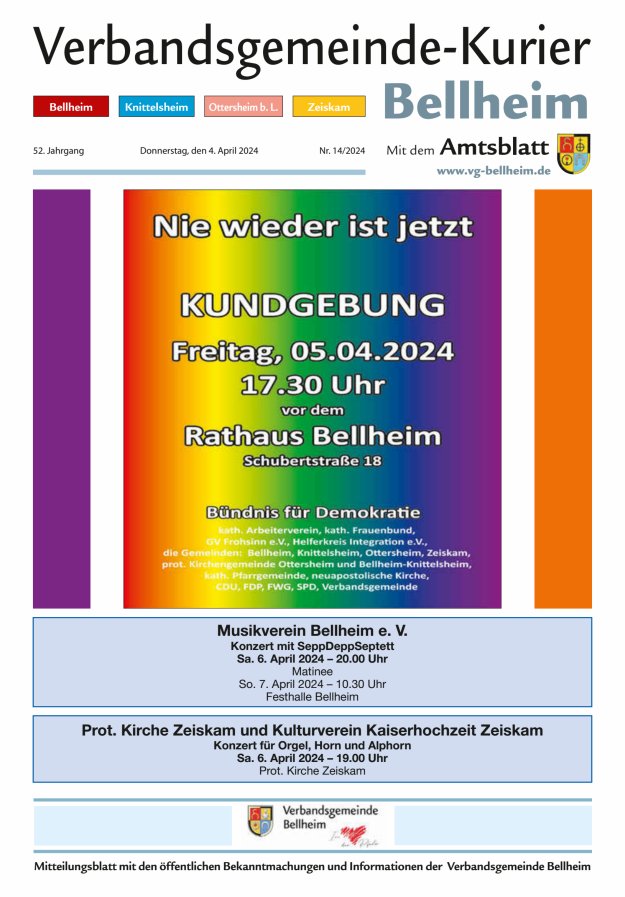 Verbandsgemeinde-Kurier Bellheim Titelblatt 14/2024