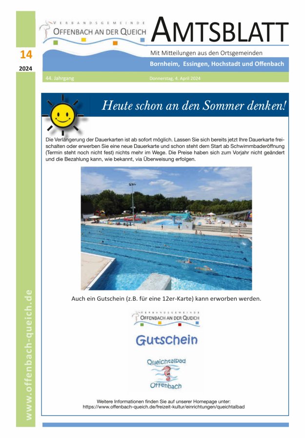 Amtsblatt VG Offenbach an der Queich Titelblatt 14/2024