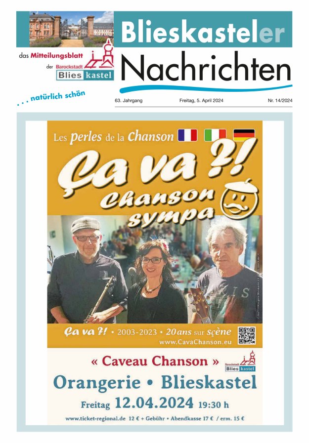 Blieskasteler Nachrichten  Titelblatt 14/2024