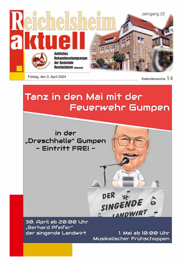 Reichelsheim aktuell - Amtsblatt der Gemeinde Reichelsheim(Odenwald) Titelblatt 14/2024