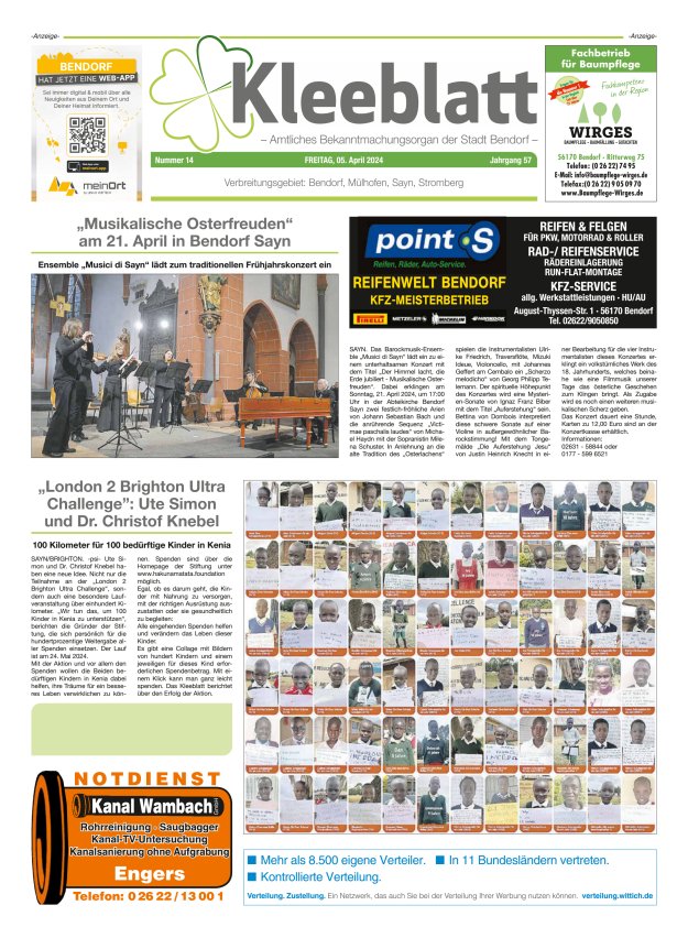Kleeblatt - Amtliches Bekanntmachungsorgan der Stadt Bendorf Titelblatt 14/2024