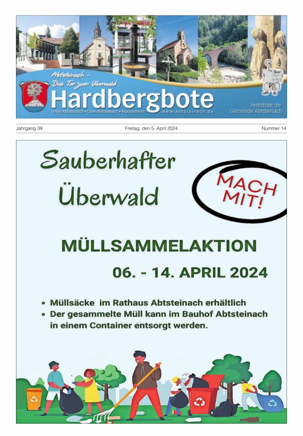 Hardbergbote - Mitteilungsblatt der Gemeinde Abtsteinach Titelblatt 14/2024