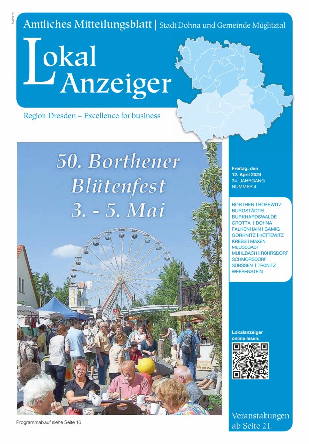 Lokal-Anzeiger – Amtliches Mitteilungsblatt Stadt Dohna und Gemeinde Müglitztal Titelblatt 04/2024