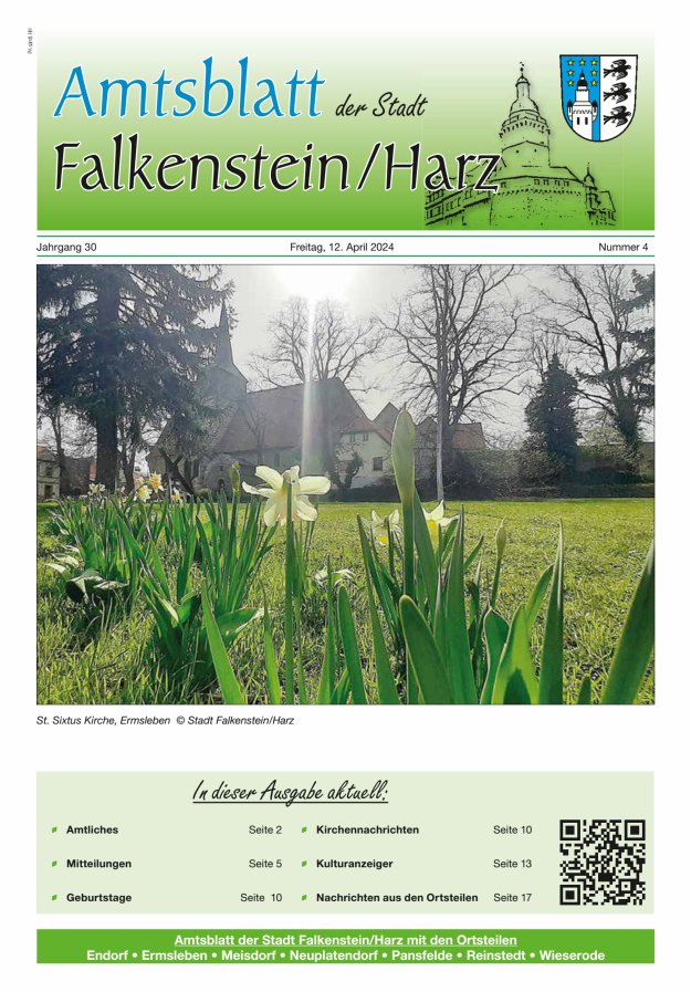 Amtsblatt der Stadt Falkenstein/Harz Titelblatt 04/2024