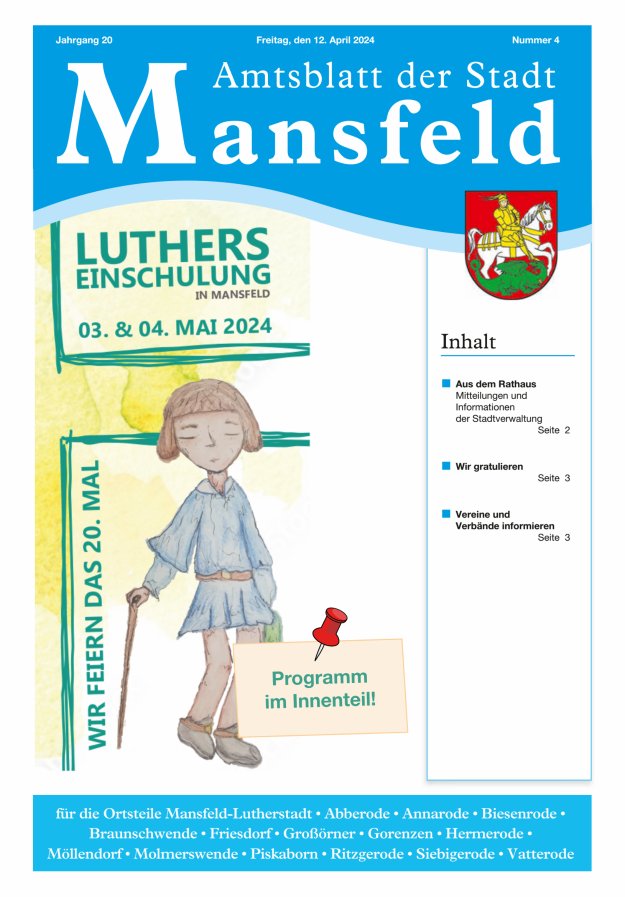 Amtsblatt der Stadt Mansfeld Titelblatt 04/2024