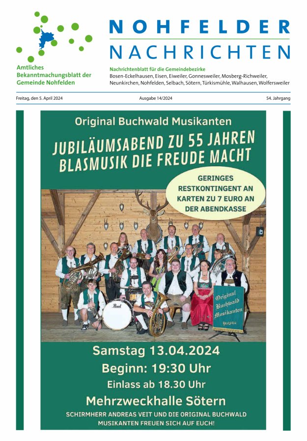 Nohfelder Nachrichten Titelblatt 14/2024