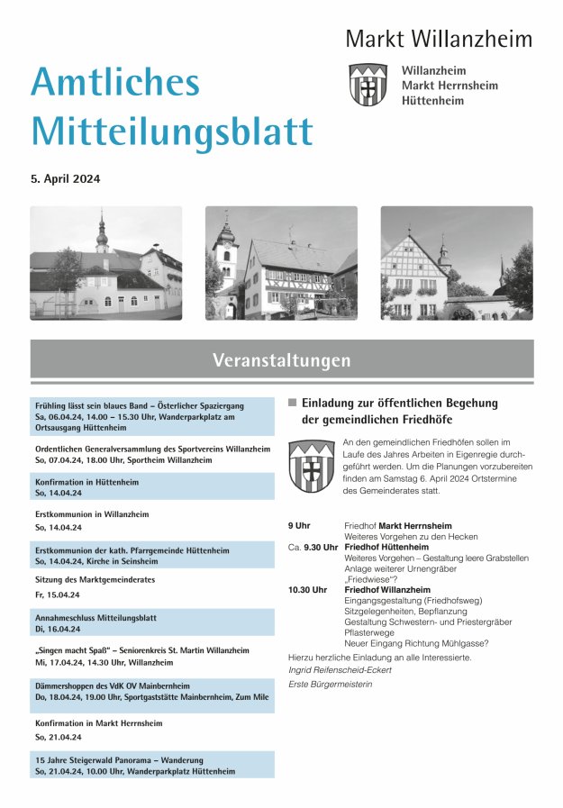 Amtliches Mitteilungsblatt des Marktes Willanzheim Titelblatt 07/2024