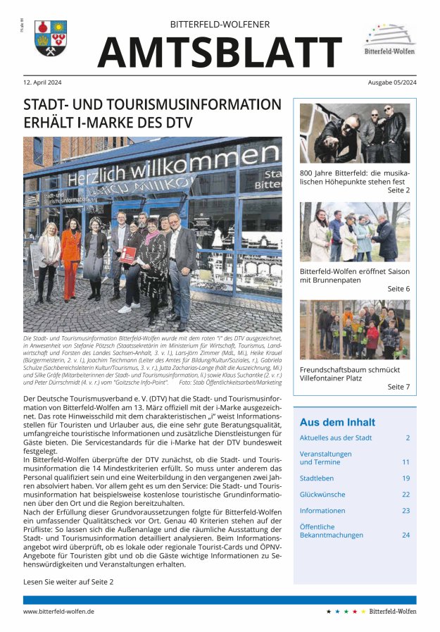 Bitterfeld-Wolfener Amtsblatt Titelblatt 05/2024