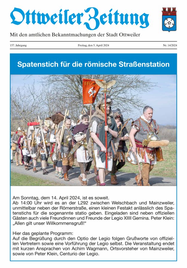 Ottweiler Zeitung Titelblatt 14/2024