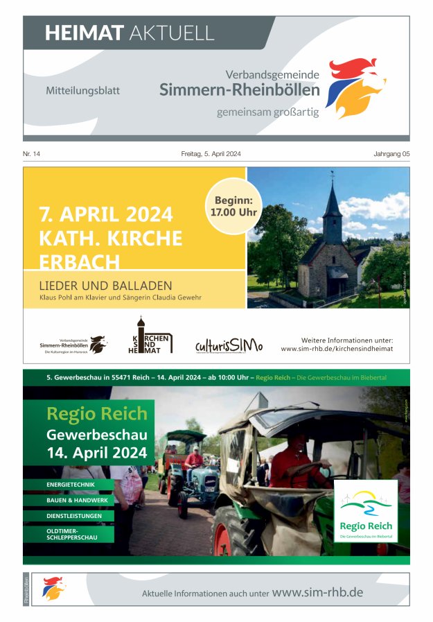 Heimat Aktuell Mitteilungsblatt der VG Simmern-Rheinböllen-Ausg Rheinböllen Titelblatt 14/2024