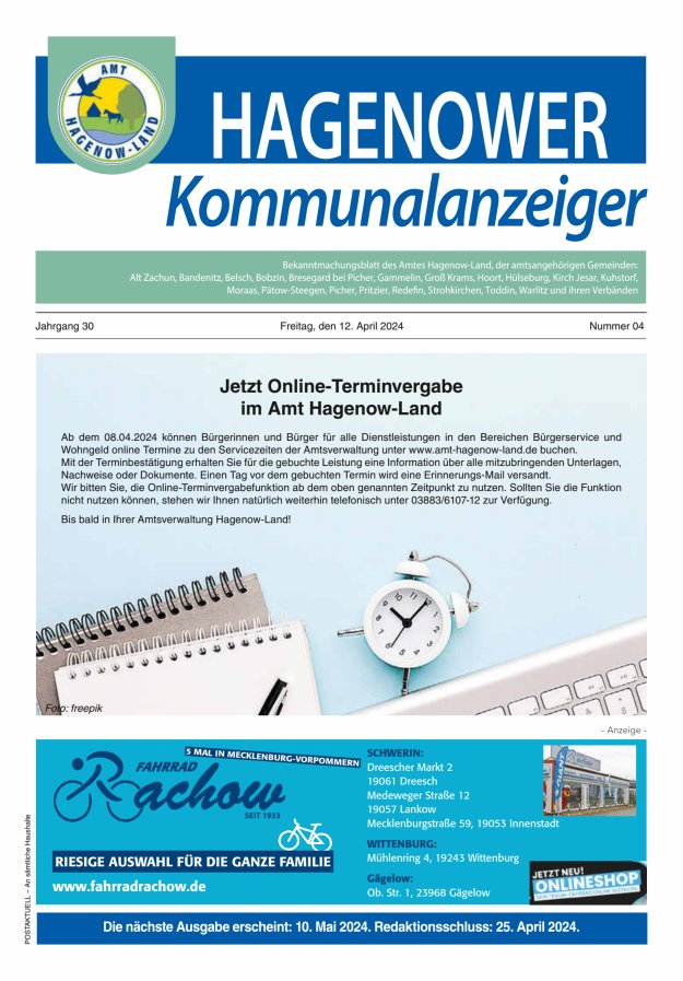 Hagenower Kommunalanzeiger Titelblatt 04/2024