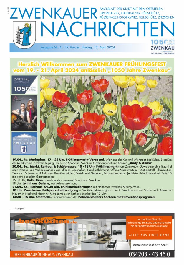 Zwenkauer Nachrichten - Amtsblatt der Stadt mit ihren Ortsteilen Titelblatt 04/2024
