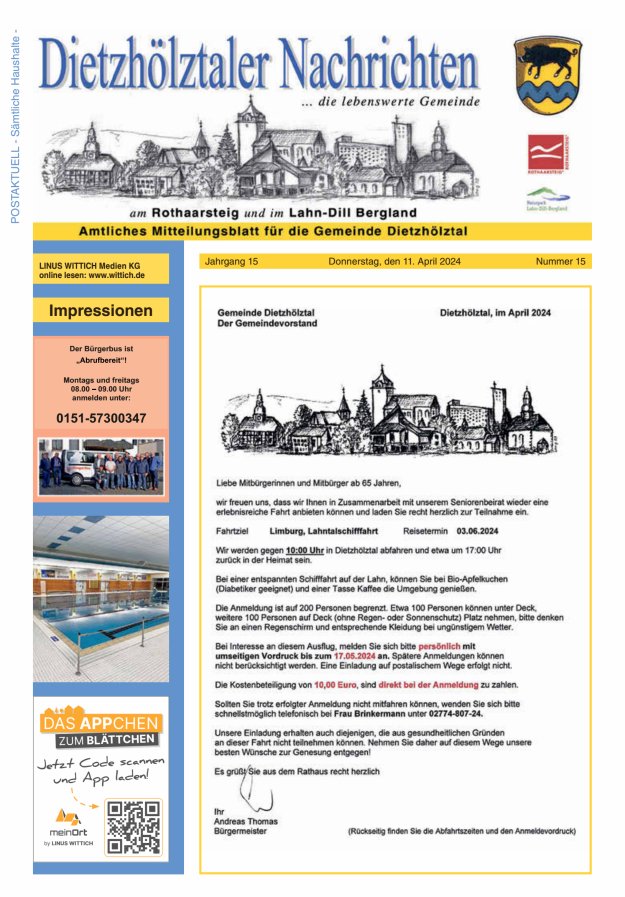 Dietzhölztaler Nachrichten Titelblatt 15/2024
