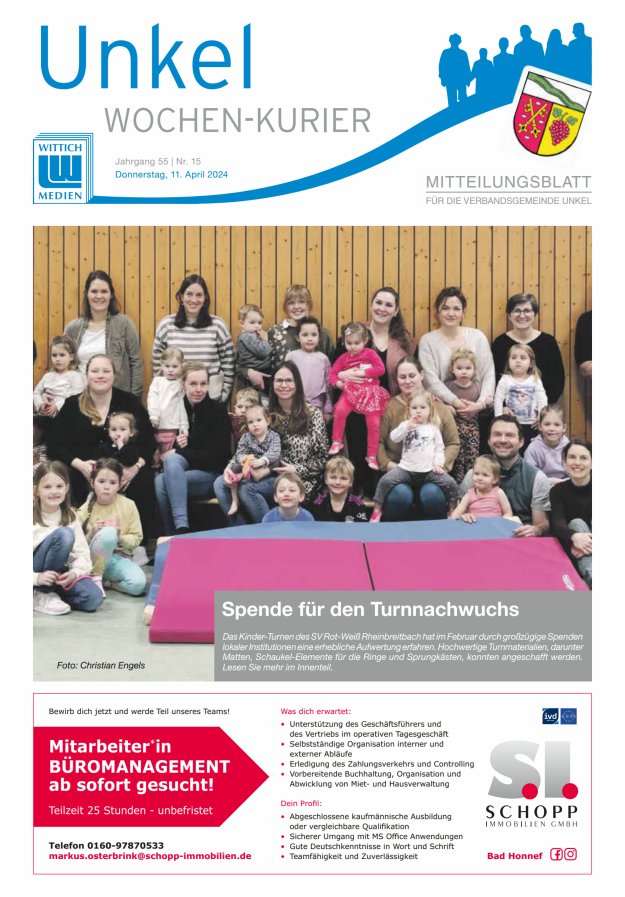 Wochen-Kurier Verbandsgemeinde Unkel Titelblatt 15/2024