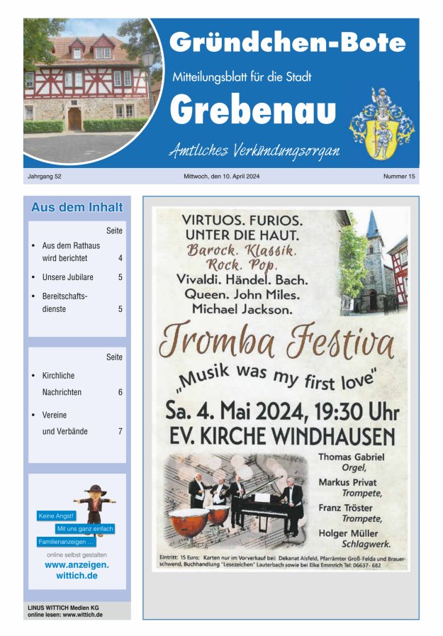 Grebenau - Gründchen Bote - Mitteilungsblatt für die Stadt Grebenau Titelblatt 15/2024