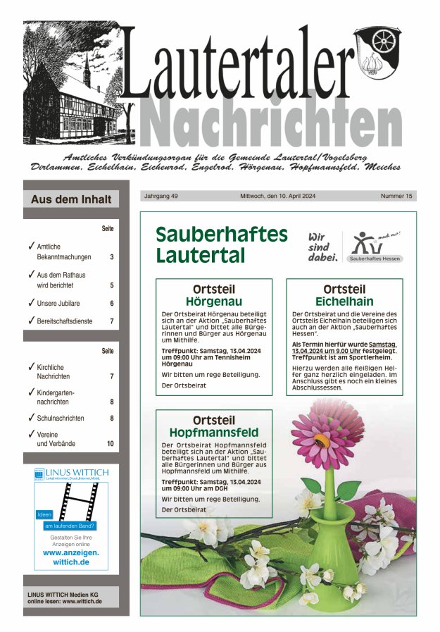 Lautertaler Nachrichten Titelblatt 15/2024
