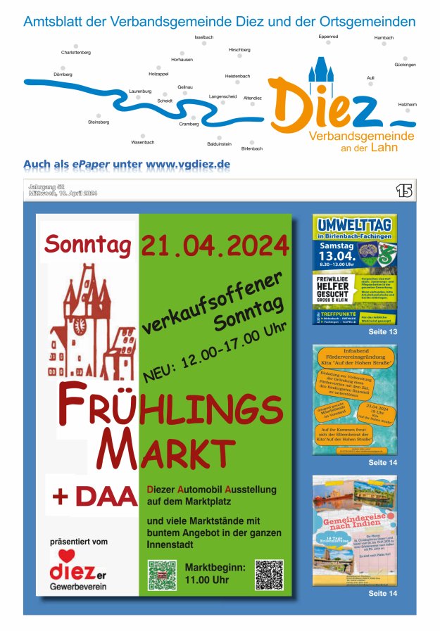 Mitteilungsblatt der Verbandsgemeinde Diez und der Ortsgemeinden Titelblatt 15/2024