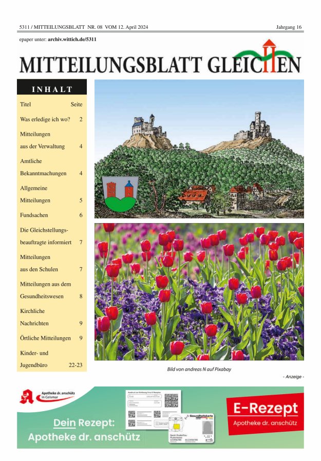 Mitteilungsblatt Gleichen Titelblatt 08/2024