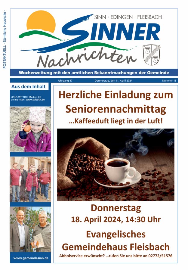Sinner Nachrichten Titelblatt 15/2024