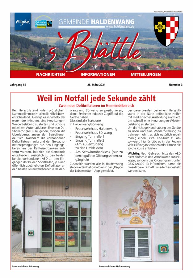 sBlättle der Gemeinde Haldenwang Titelblatt 03/2024