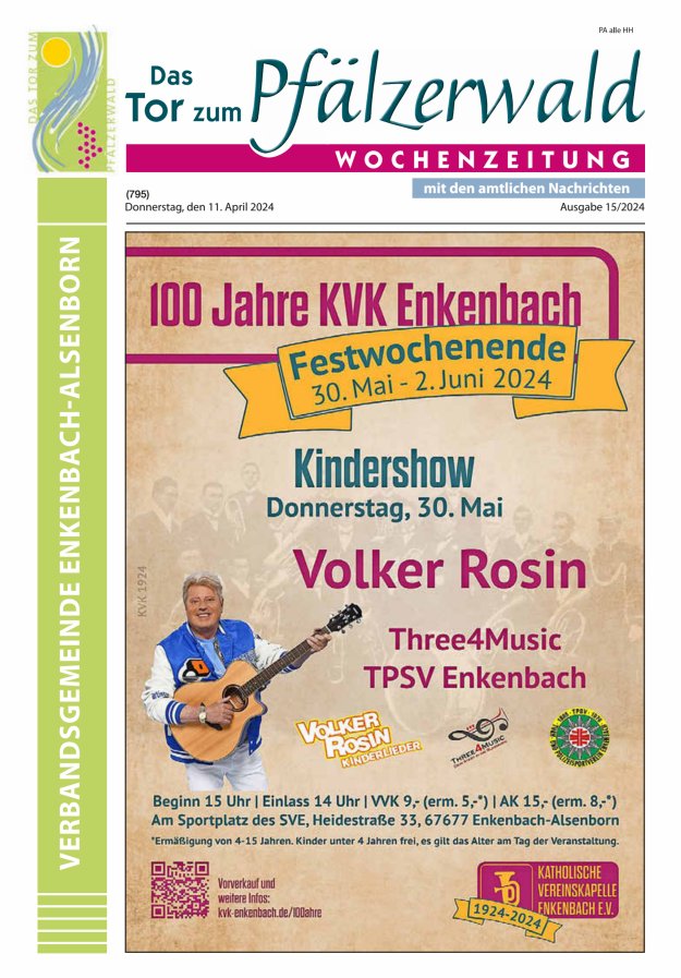 Das Tor zum Pfälzer Wald - VG Enkenbach-Alsenborn Titelblatt 15/2024