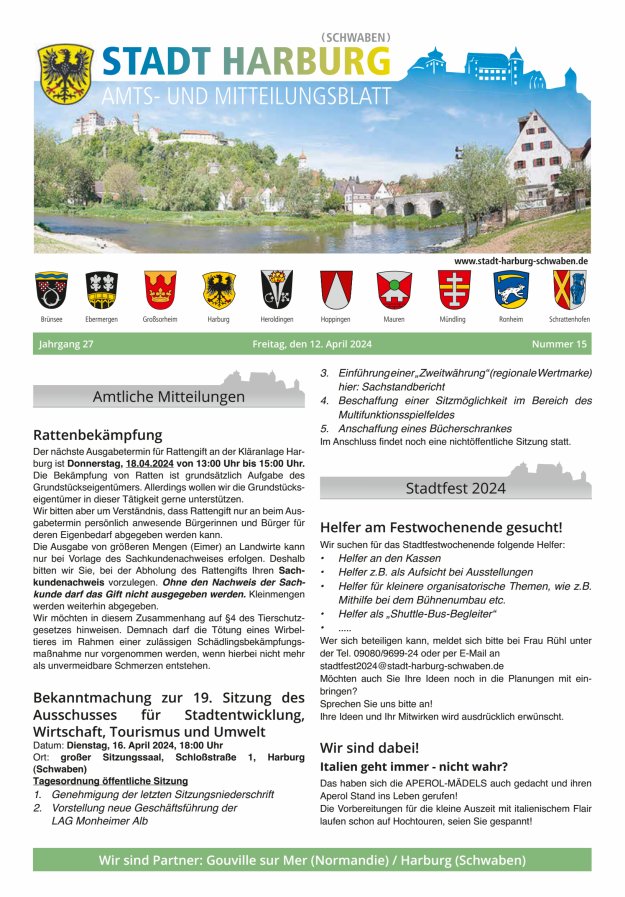 Amts- und Mitteilungsblatt der Stadt Harburg Titelblatt 15/2024