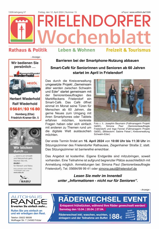 Frielendorfer Wochenblatt Titelblatt 15/2024