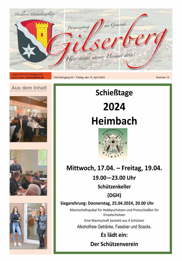 Hochland Mitteilungsblatt Gilserberg Titelblatt 15/2024