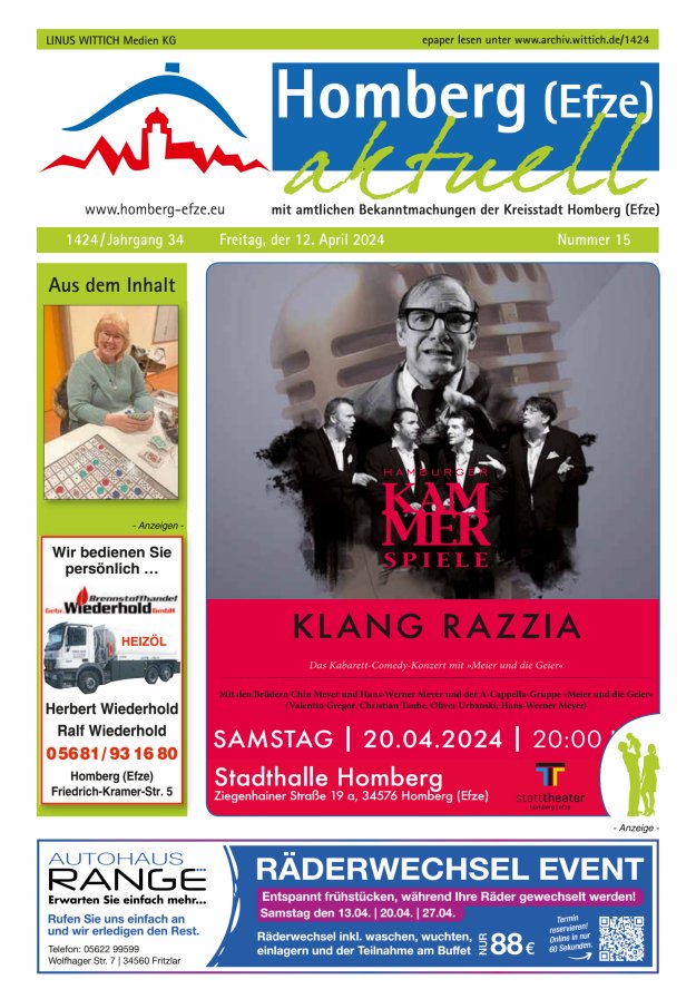 Homberg Efze aktuell Titelblatt 15/2024