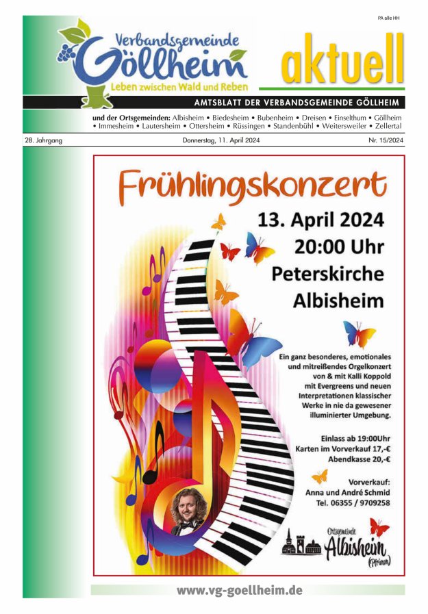 Verbandsgemeinde Göllheim aktuell Titelblatt 15/2024