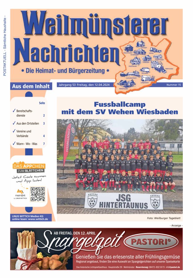 Weilmünsterer Nachrichten Titelblatt 15/2024