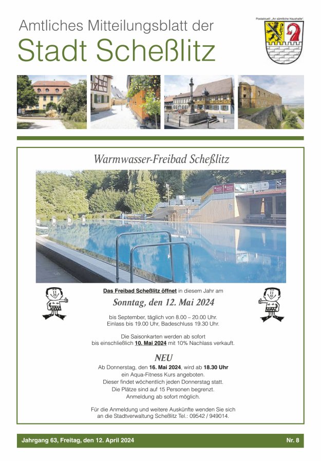 Scheßlitzer Anzeiger - Amtliches Mitteilungsblatt der Stadt Scheßlitz Titelblatt 08/2024