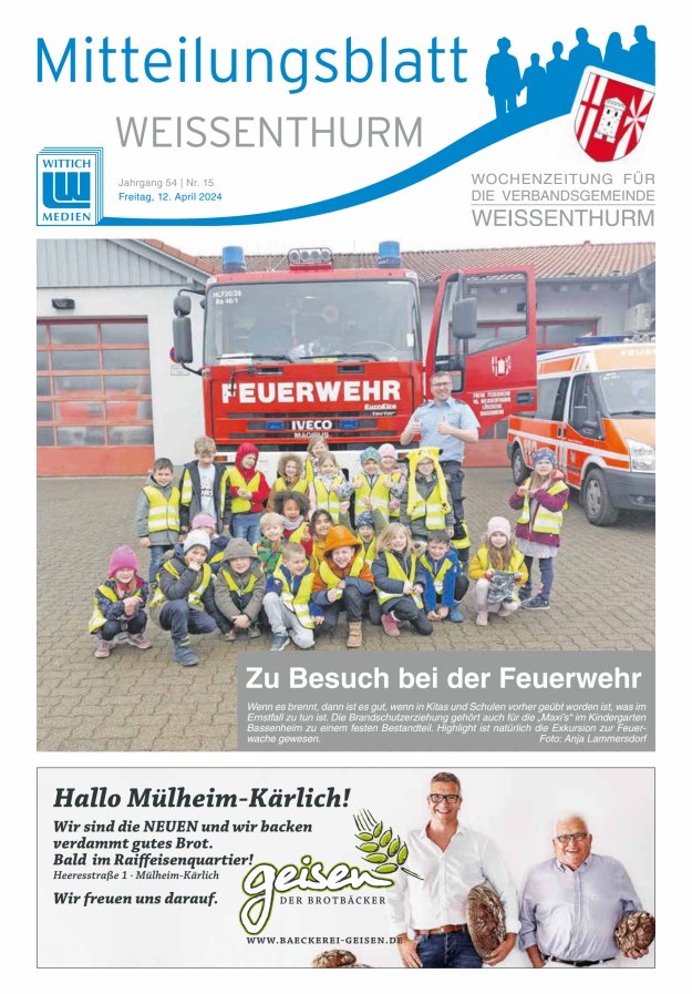 Mitteilungsblatt für den Bereich der Verbandsgemeinde Weißenthurm Titelblatt 15/2024