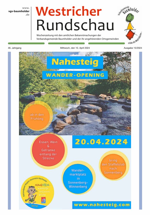 Westricher Rundschau VG Baumholder Titelblatt 15/2024