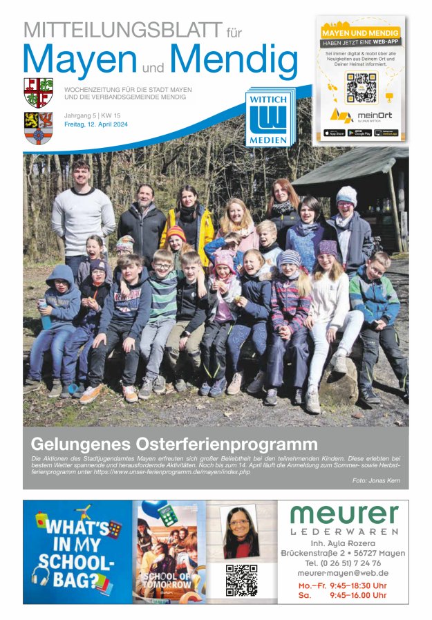 Mitteilungsblatt für Mayen und Mendig Titelblatt 15/2024