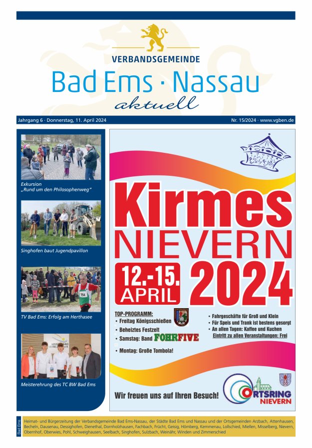 Bad Ems-Nassau aktuell Ausgabe Bad Ems Titelblatt 15/2024