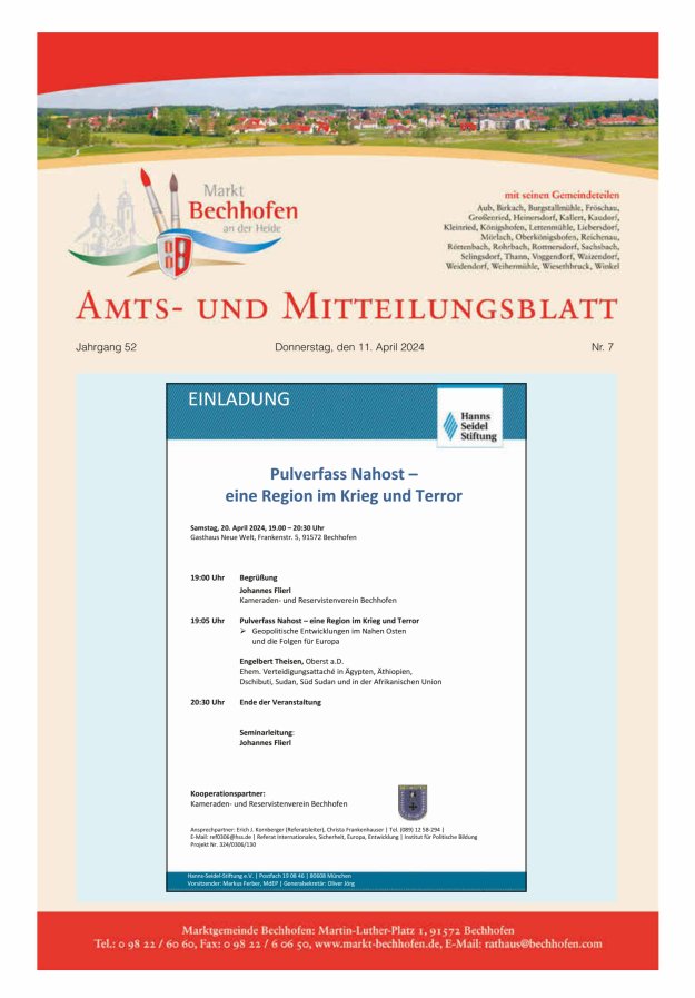 Amts- und Mitteilungsblatt für den Markt Bechhofen Titelblatt 07/2024
