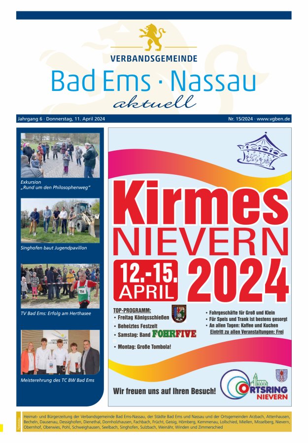 Bad Ems-Nassau aktuell Ausgabe Nassau Titelblatt 15/2024