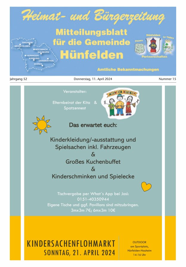 Mitteilungsblatt für die Gemeinde Hünfelden Titelblatt 15/2024