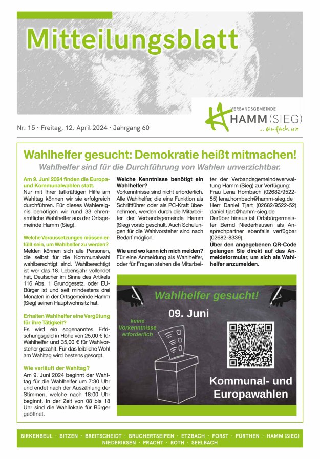 Mitteilungsblatt Hamm (Sieg) Titelblatt 15/2024