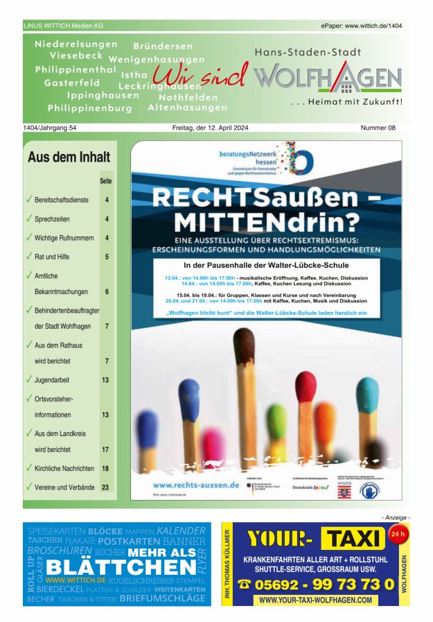 Wolfhager Stadtanzeiger Titelblatt 08/2024