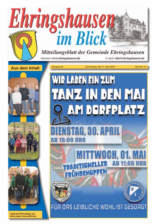 Mitteilungsblatt der Gemeinde Ehringshausen Titelblatt 15/2024