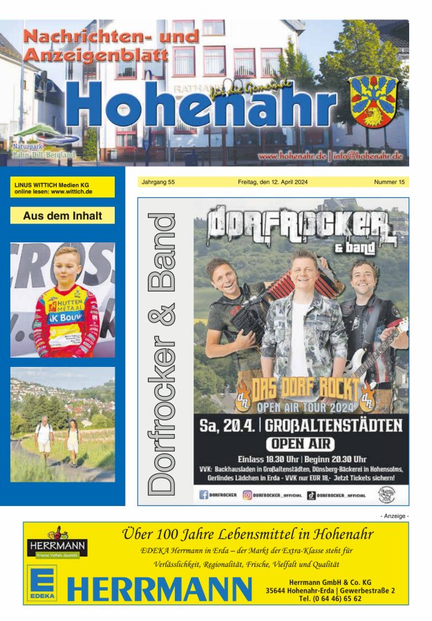 Nachrichten- und Anzeigenblatt für die Gemeinde Hohenahr Titelblatt 15/2024