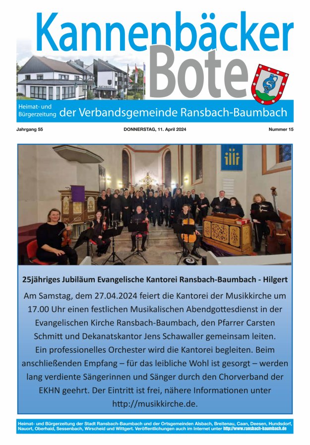 Kannenbäcker-Bote der Verbandsgemeinde Ransbach-Baumbach Titelblatt 15/2024