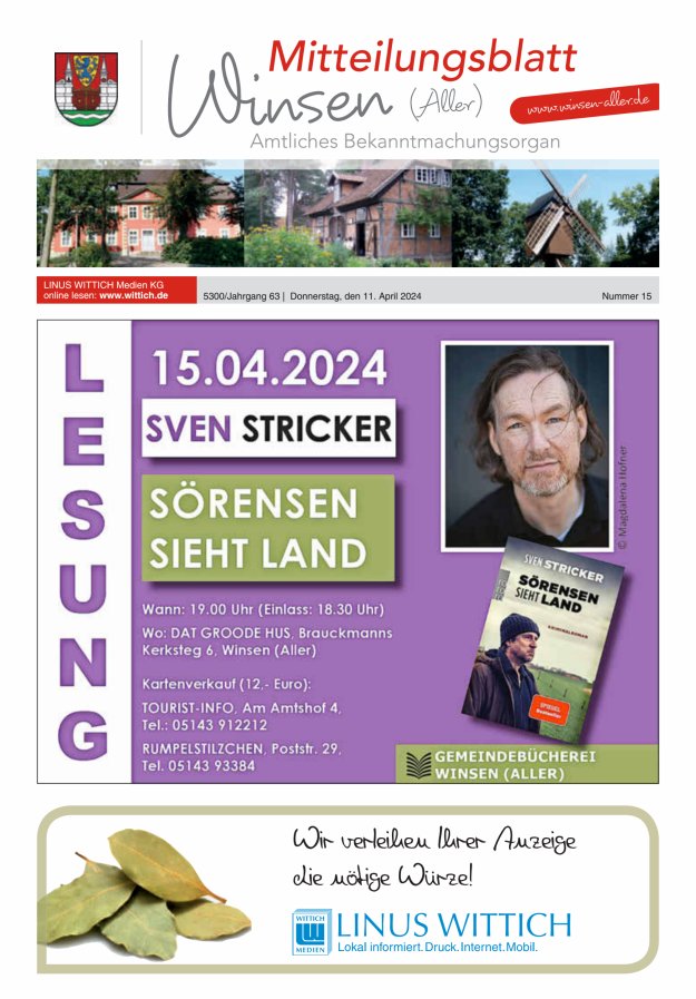 Mitteilungsblatt der Gemeinde Winsen Titelblatt 15/2024