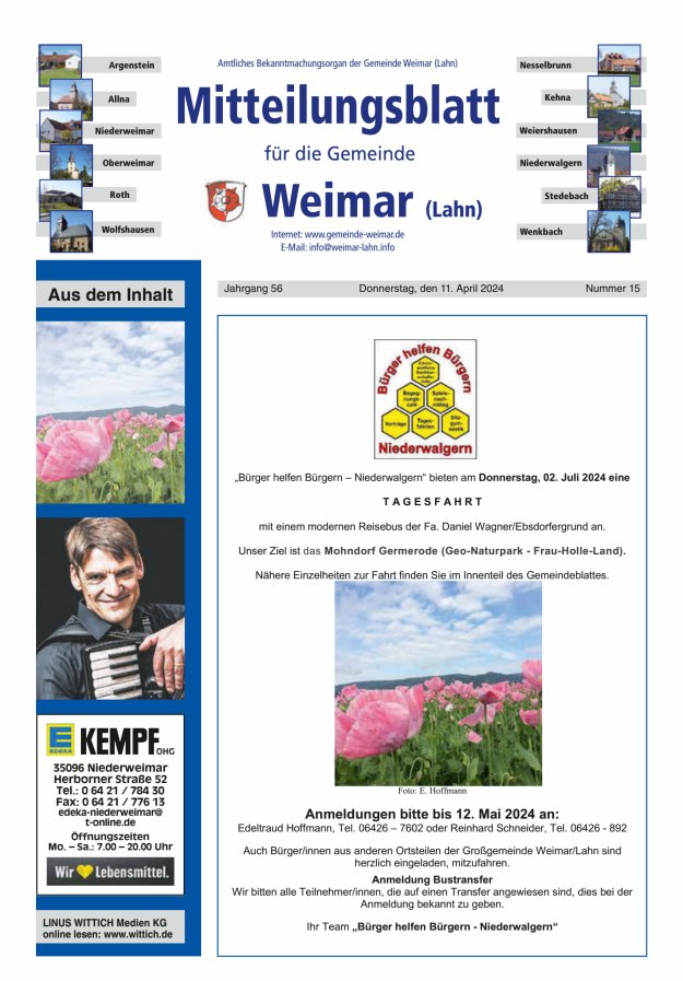 Mitteilungsblatt für die Gemeinde Weimar Titelblatt 15/2024